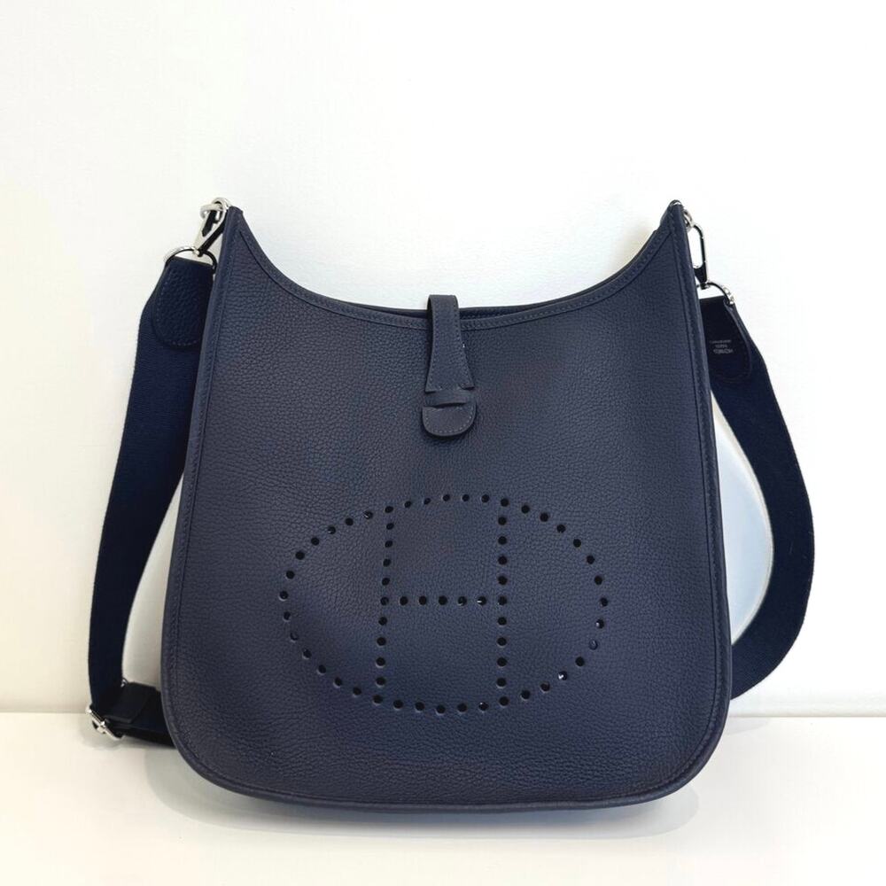 HERMES Evelyne 29 PM Bag Bleu Nuit Clemence Silver Hardware